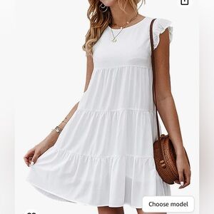 White Ruffle Sleeve Flowy Pleated Babydoll Dress